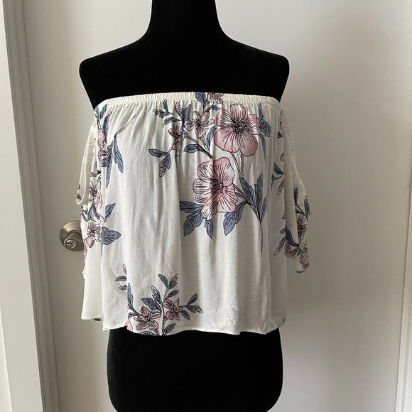 ⭐2 for C$22⭐ Audrey 3+1 Off the Shoulder Floral Shirt, White, Size S - Picture 1 of 5
